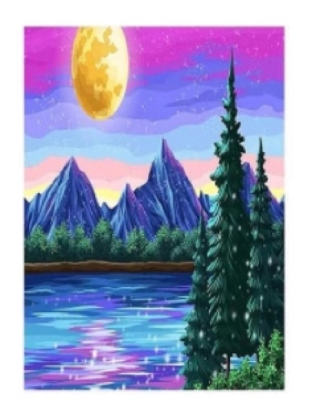 DIY Diamond Painting Kit Mountains Water Trees in Blue Green Size 30x40cm